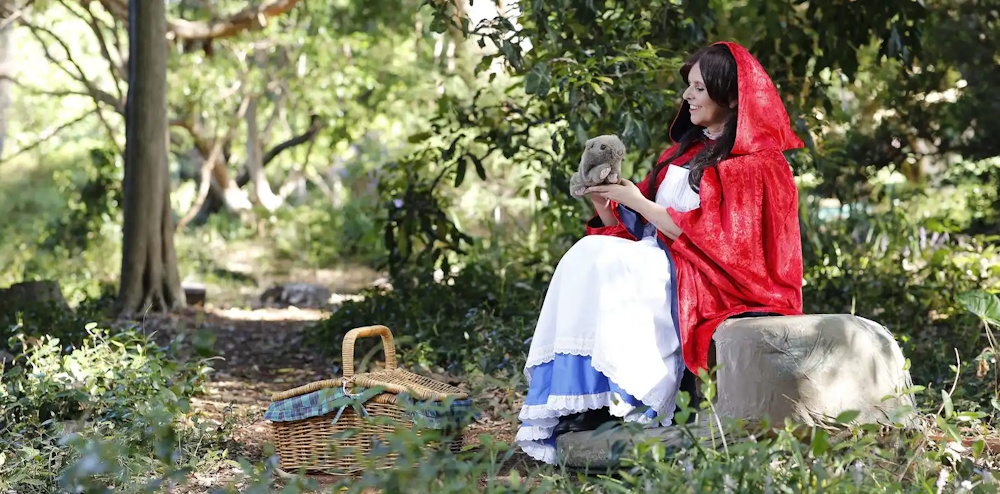 Little Red Riding Hood sitting in the forest
